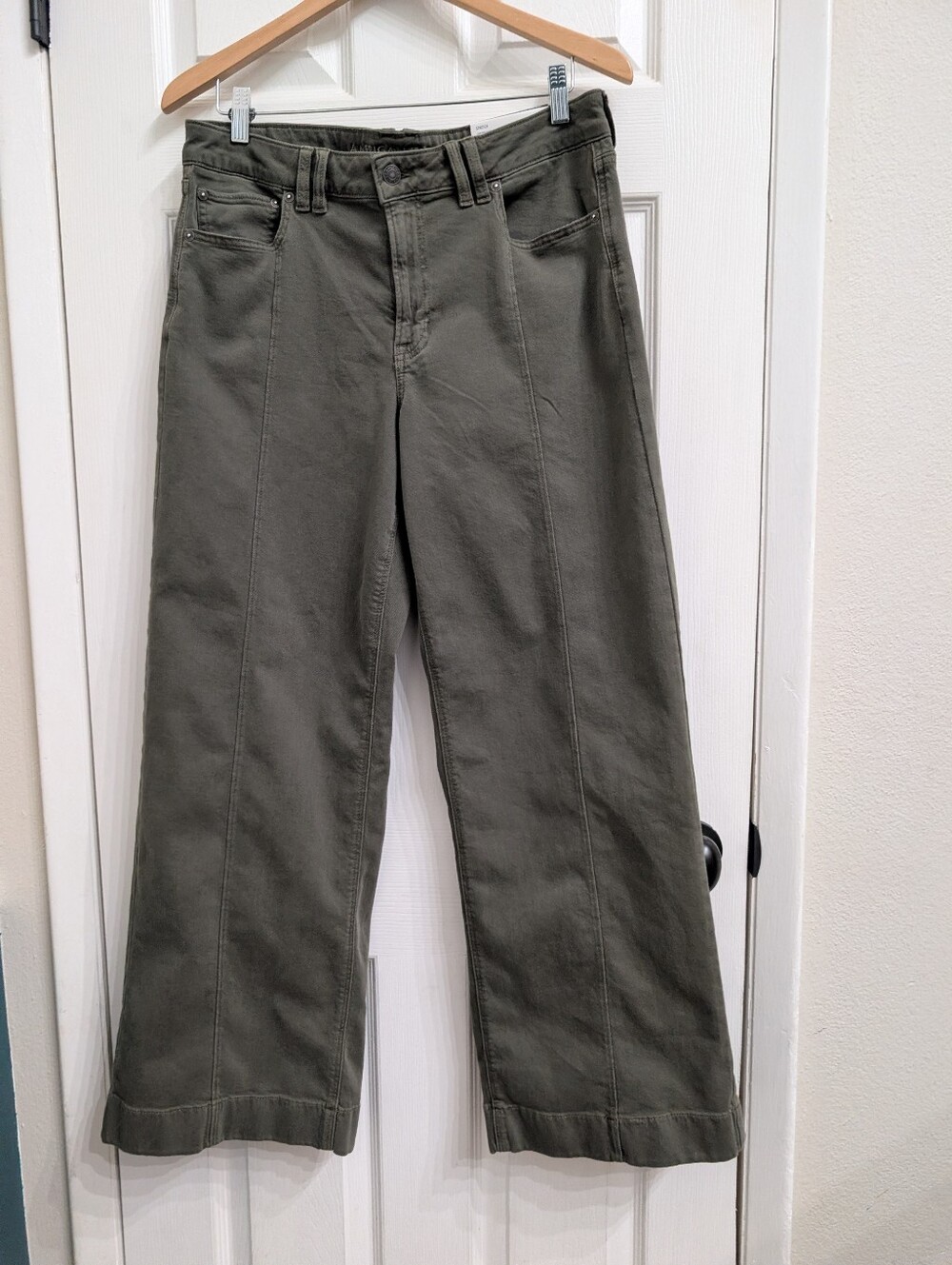 NWT American Eagle AE Women's 12 Low Rise Baggy Wide Leg Olive Green 30" Jeans